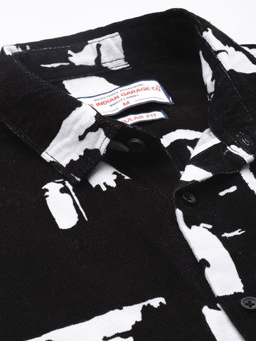 Men's Black Regular Fit Printed Casual Shirt
