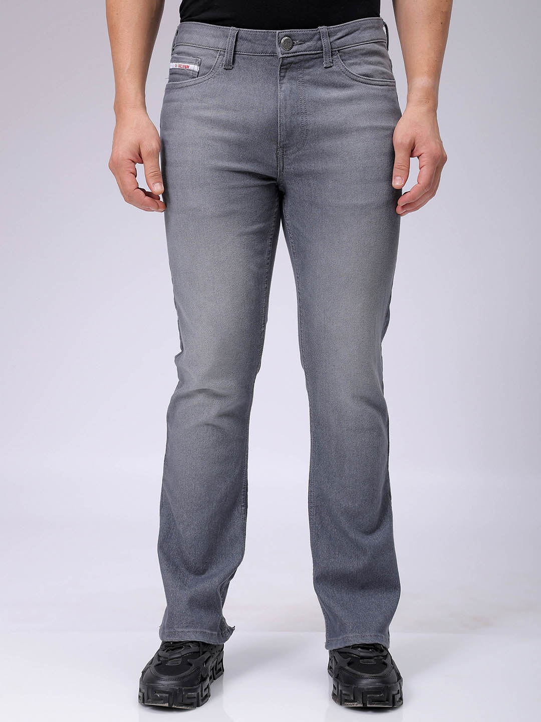 Men's Grey Bootcut Fit Solid Casual Jeans
