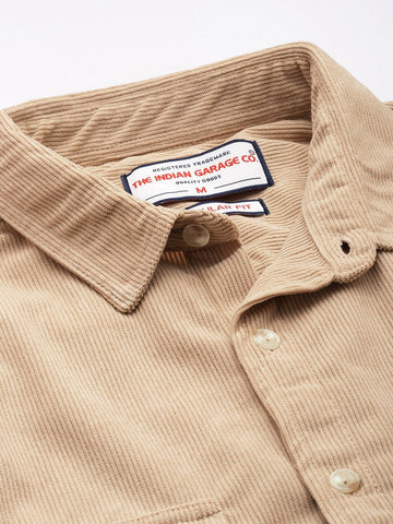 Men's Beige Regular Fit Solid Casual Shirt