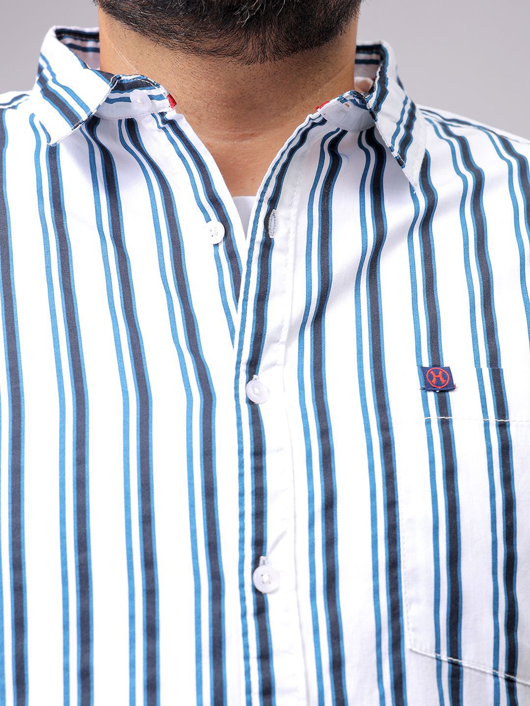 Men's White Regular Fit Striped Casual Shirt