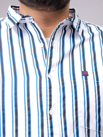 Men's White Regular Fit Striped Casual Shirt