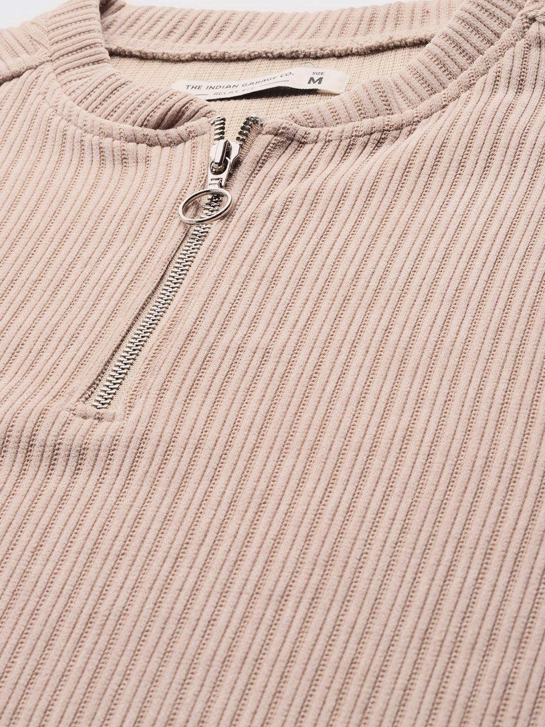 Men's Beige Relaxed Fit Textured Street Sweatshirt