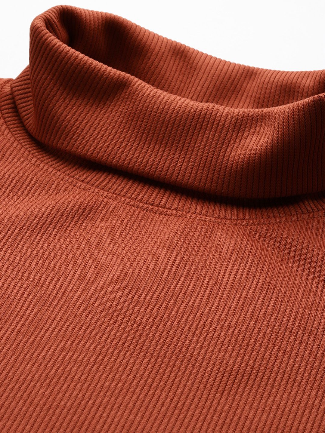Men's Rust Relaxed Fit Textured Casual Sweatshirt