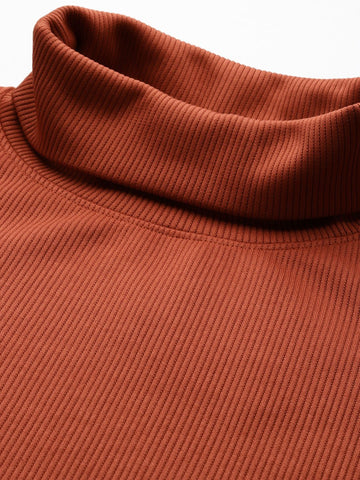 Men's Rust Relaxed Fit Textured Casual Sweatshirt