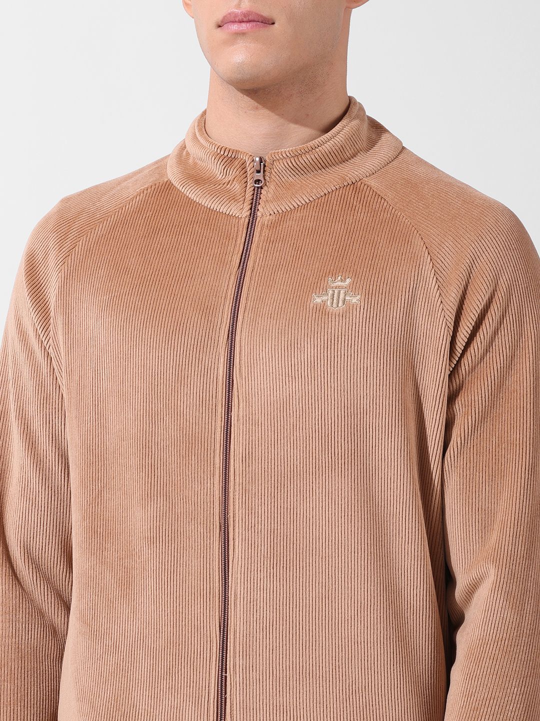 Men's Brown Regular Fit Textured Casual Sweatshirt