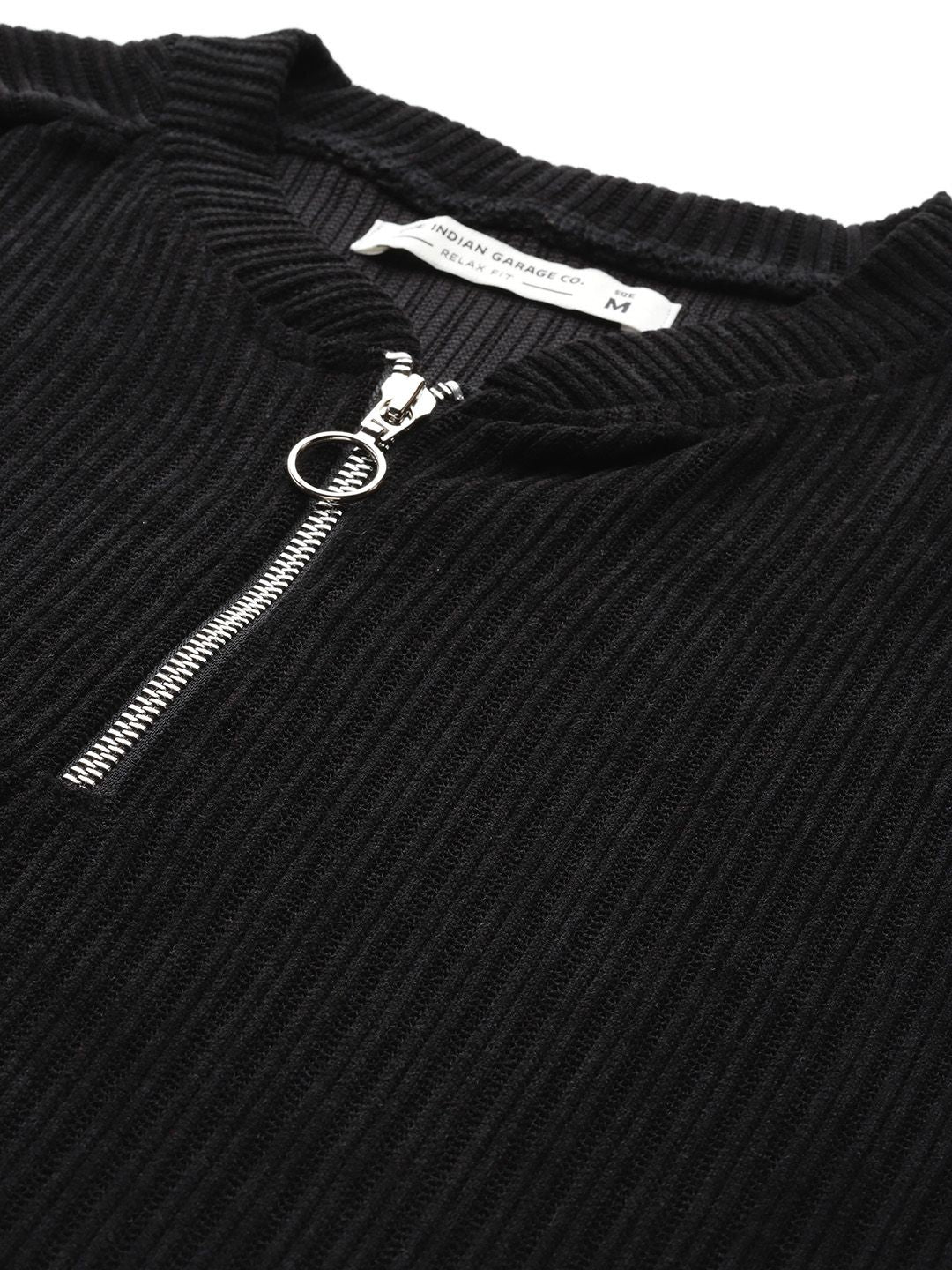 Men's Black Relaxed Fit Textured Street Sweatshirt