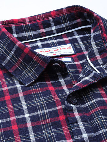Men's Blue Slim Fit Checked Casual Shirt