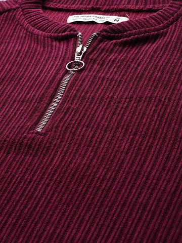 Men's Maroon Relaxed Fit Textured Street Sweatshirt