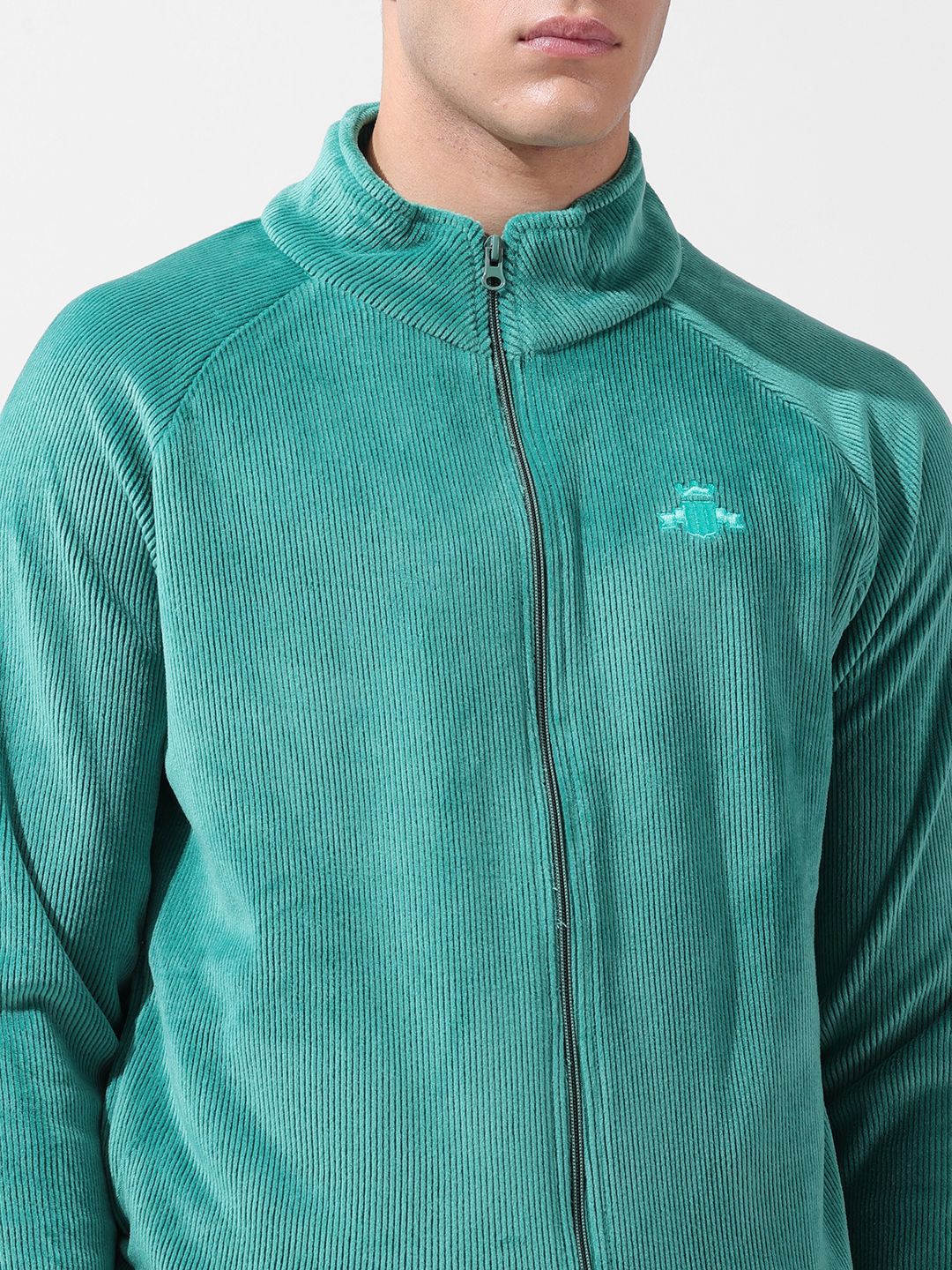 Men's Green Regular Fit Textured Casual Sweatshirt
