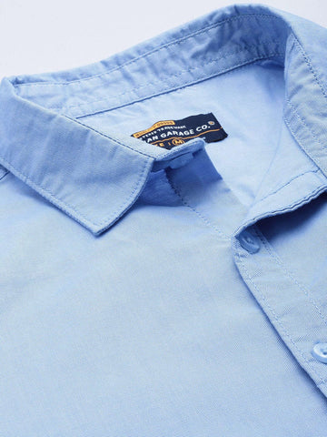 Men's Blue Regular Fit Solid Formal Shirt