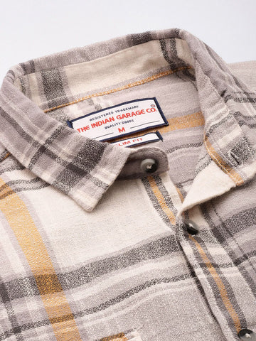 Men's Grey Regular Fit Checked Casual Shirt