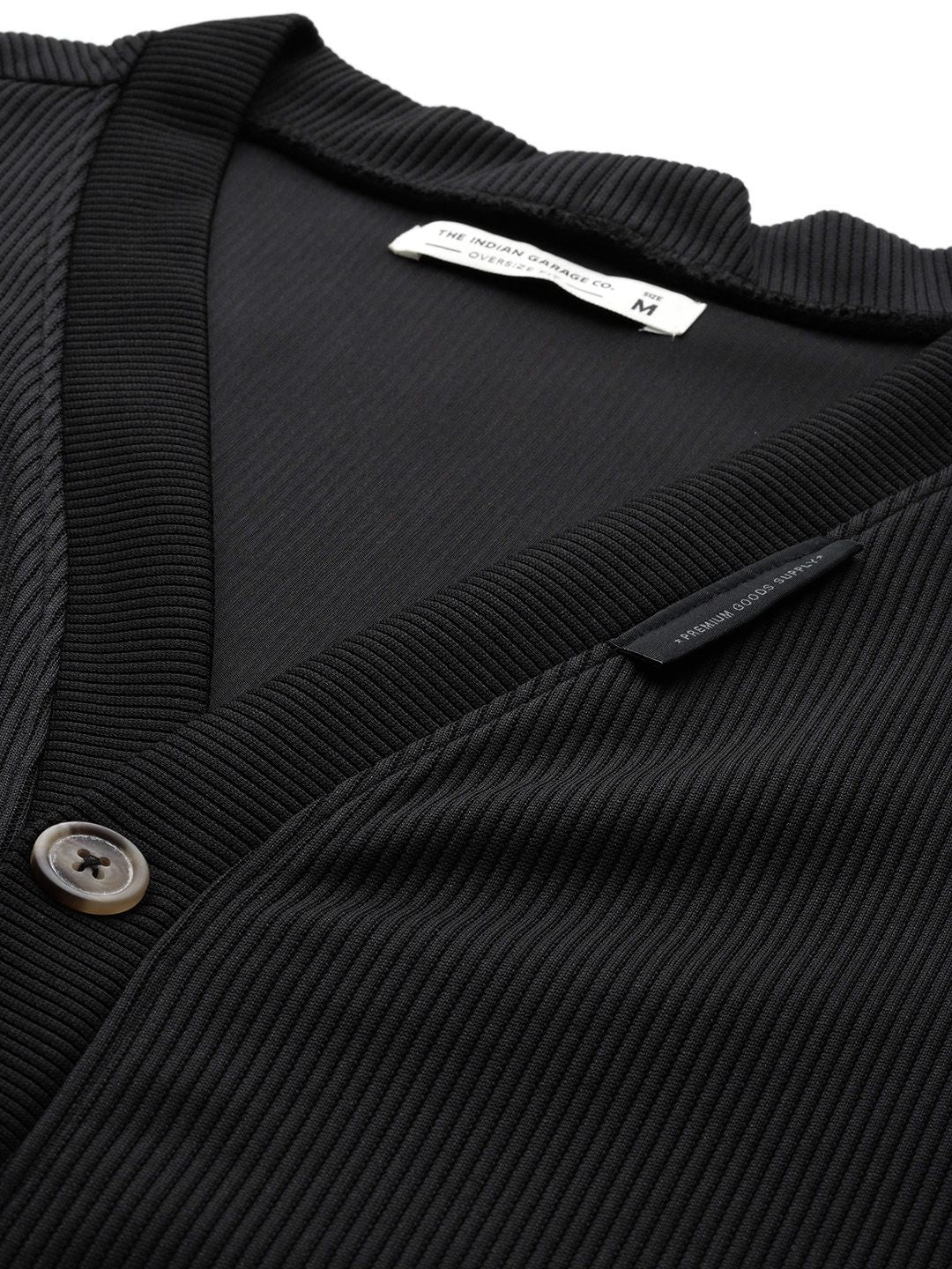 Men's Black Oversized Fit Textured Casual Sweatshirt