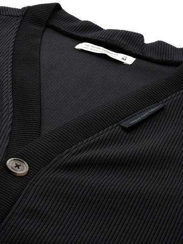 Men's Black Oversized Fit Textured Casual Sweatshirt