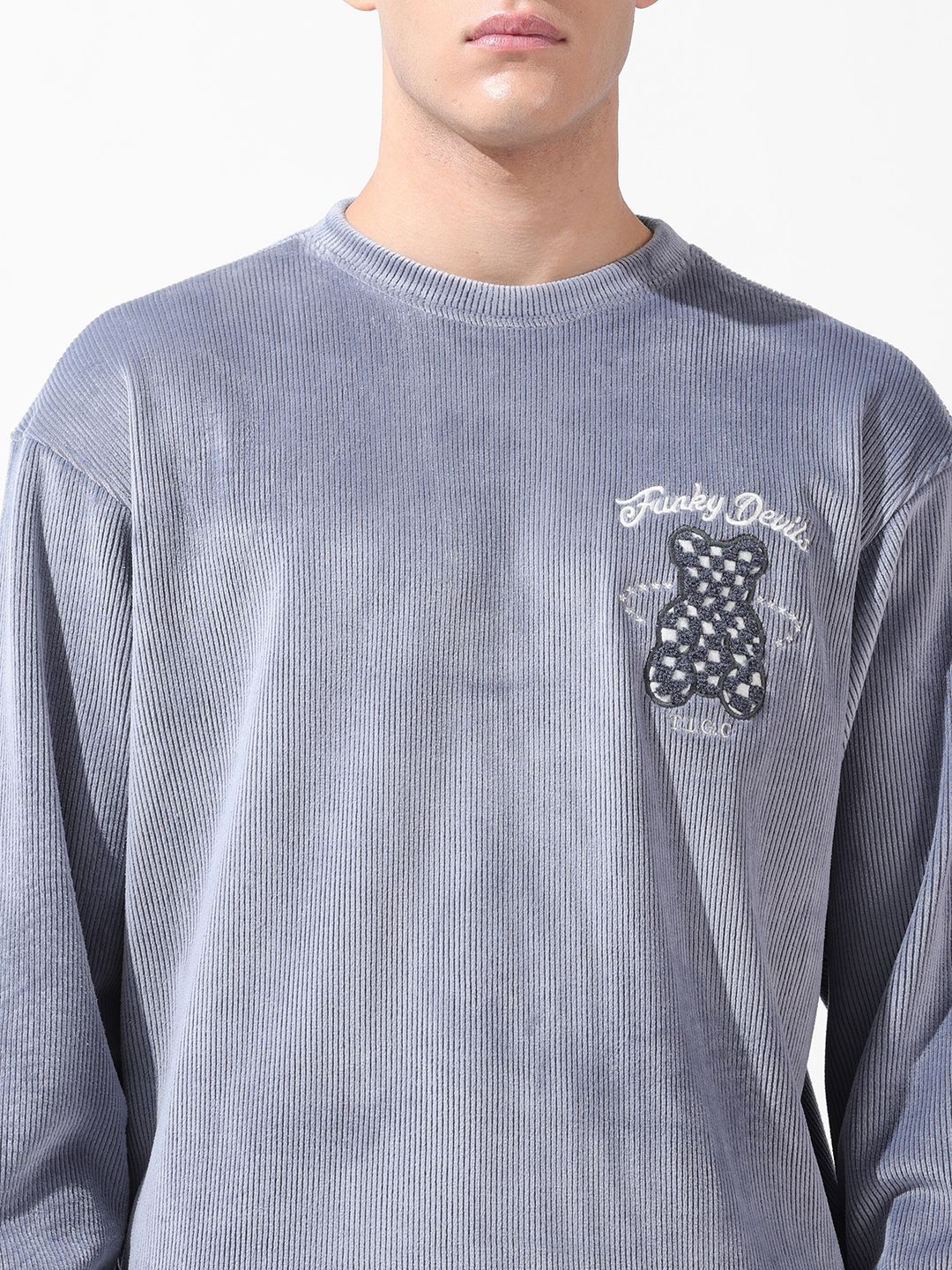 Men's Grey Oversized Fit Textured Casual Sweatshirt