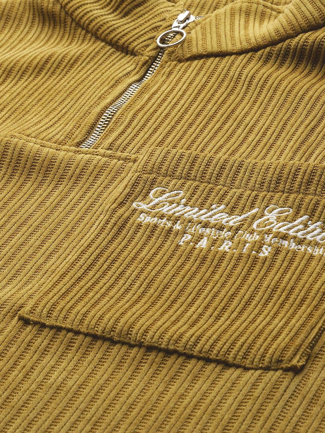 Men's Yellow Relaxed Fit Textured Street Sweatshirt