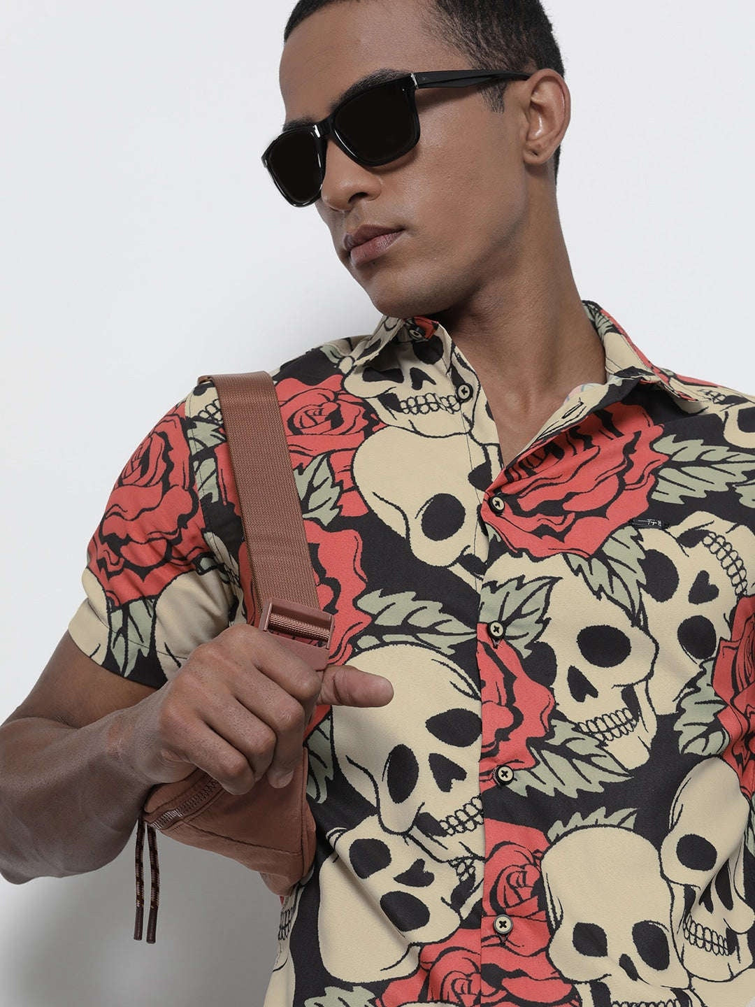 Men's Black Slim Fit Printed Casual Shirt