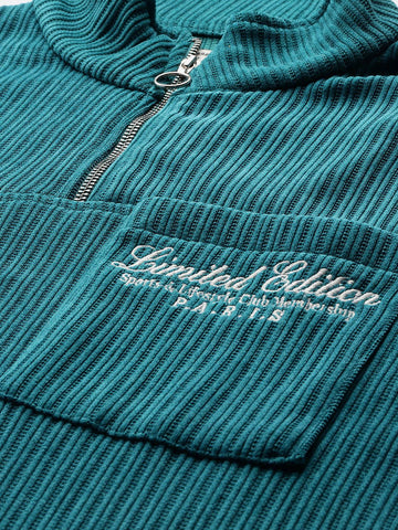 Men's Teal Relaxed Fit Textured Street Sweatshirt