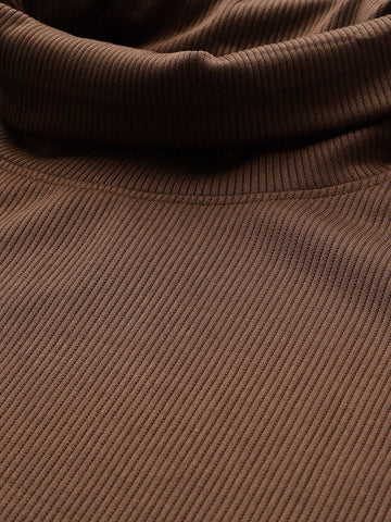 Men's Brown Relaxed Fit Textured Casual Sweatshirt