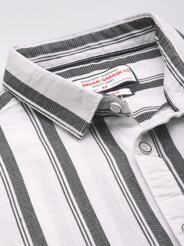 Men's White Slim Fit Striped Casual Shirt