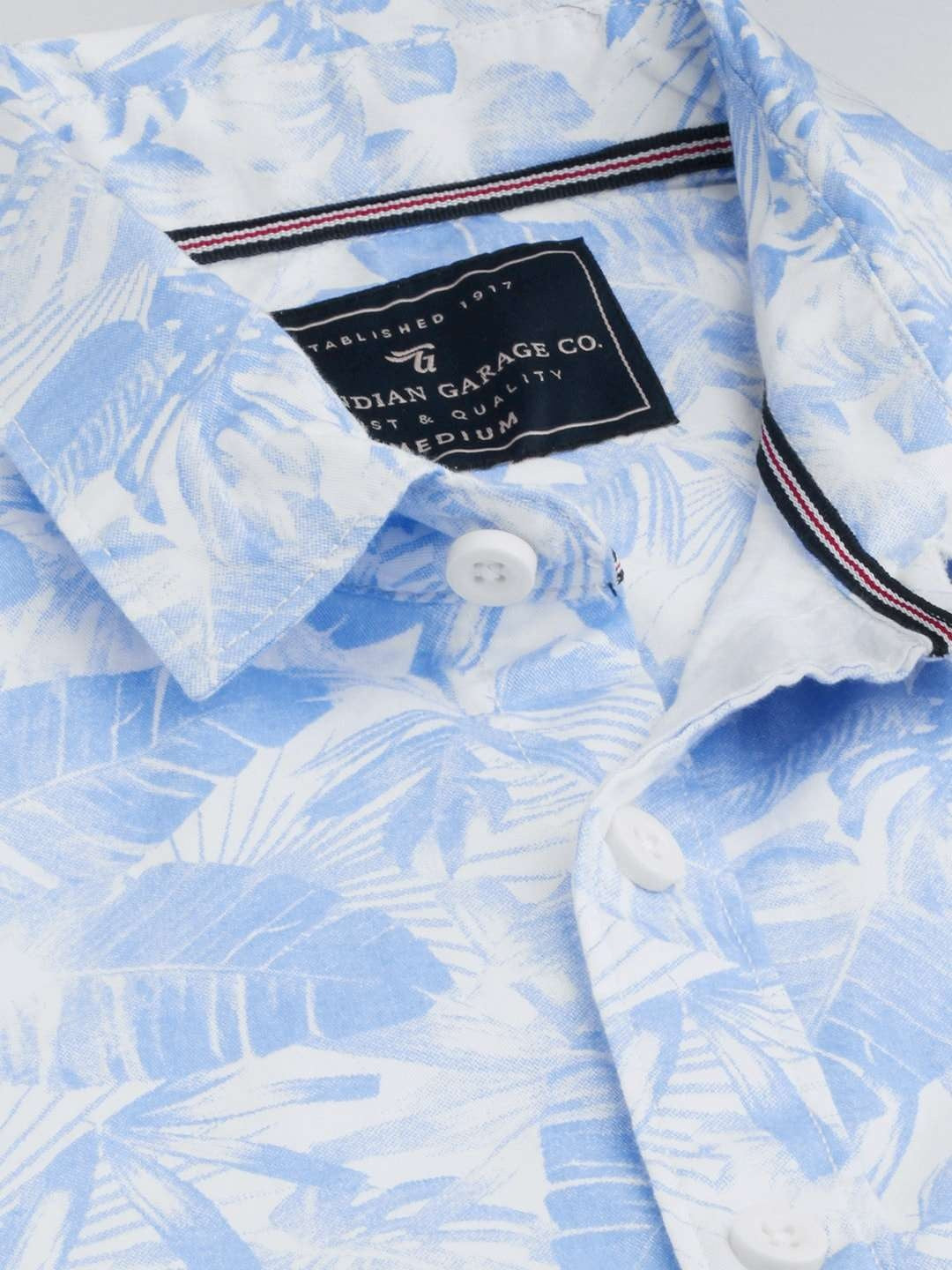 Men's Blue Slim Fit Printed Casual Shirt