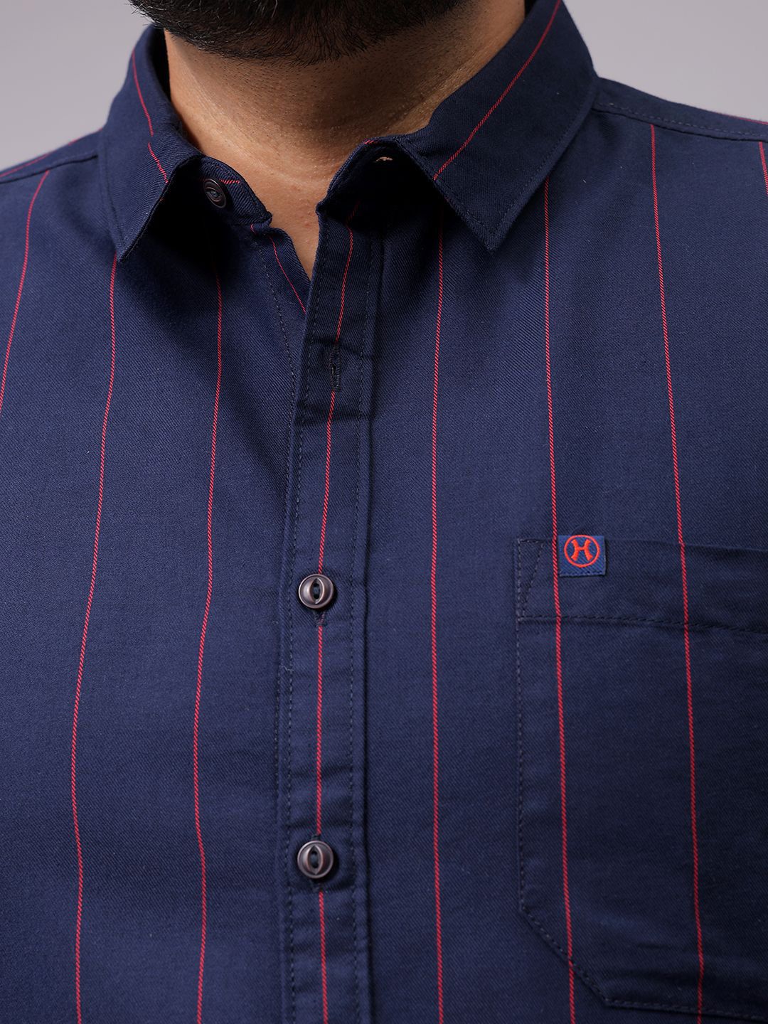 Men's Navy Regular Fit Striped Casual Shirt