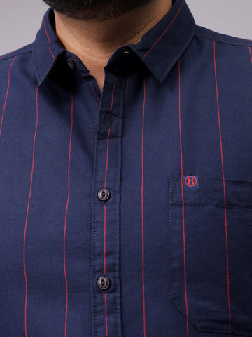 Men's Navy Regular Fit Striped Casual Shirt