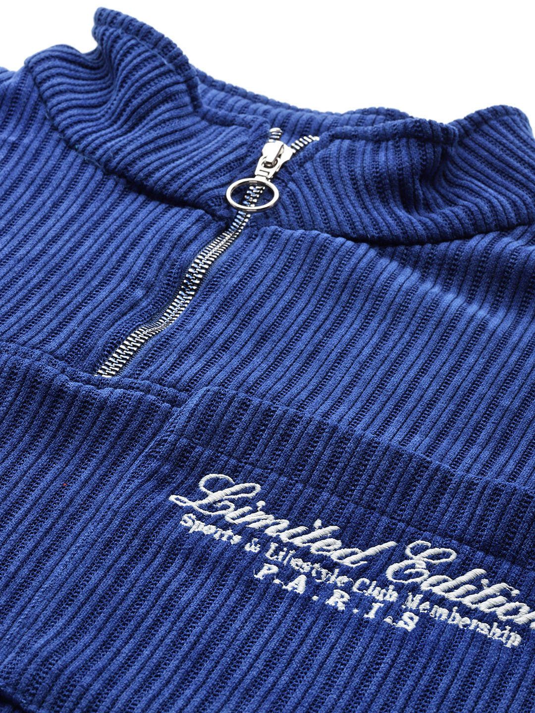 Men's Navy Blue Blue Relaxed Fit Textured Street Sweatshirt