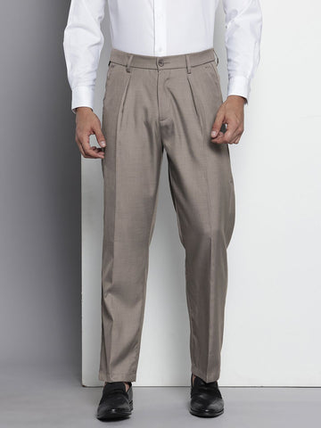 Men's Grey Relaxed Fit Formal Trousers
