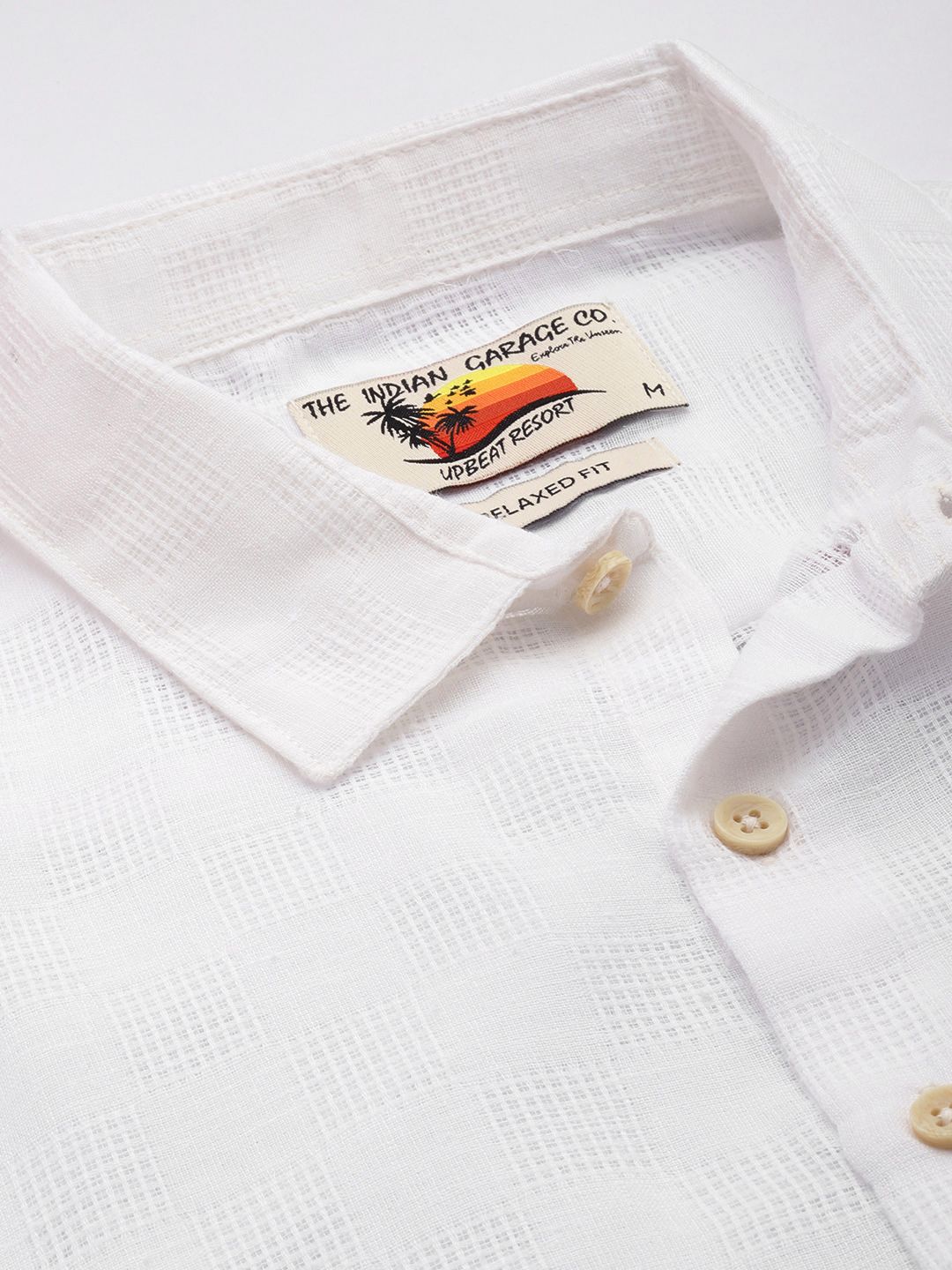 Men's White Relaxed Fit Textured Resort Wear Shirt