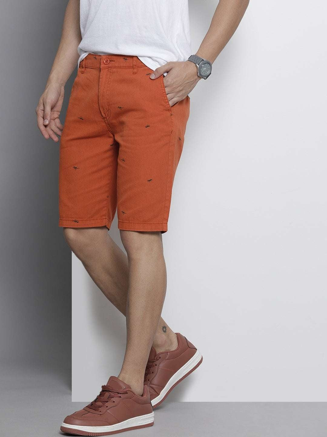 Men's Rust Slim Fit Printed Casual Shorts