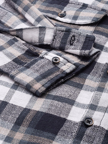 Men's Blue Slim Fit Checked Casual Shirt