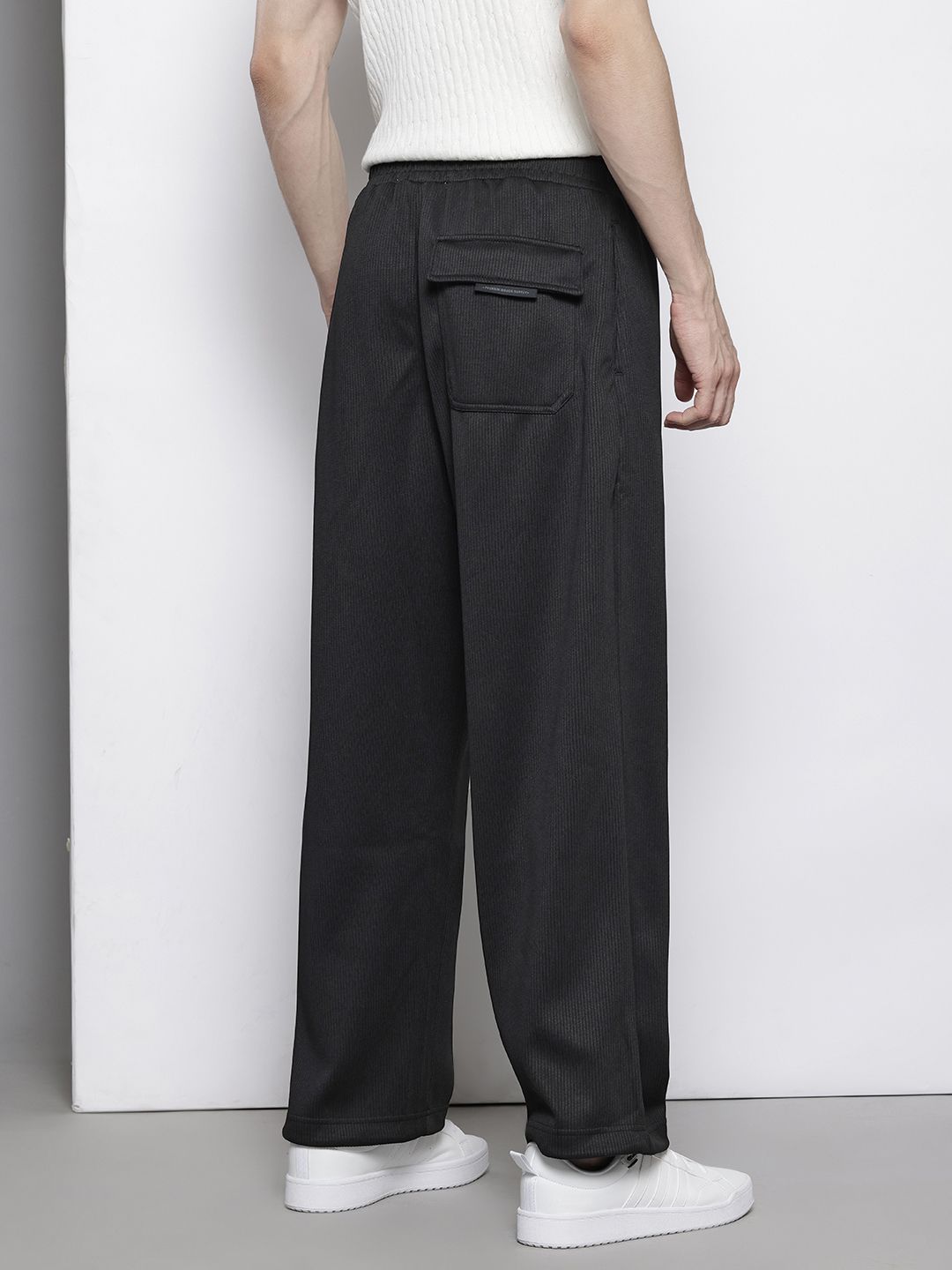 Men's Black Self Design Relax Wide Leg Fit Joggers