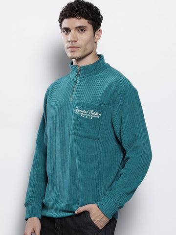 Men's Teal Relaxed Fit Textured Street Sweatshirt