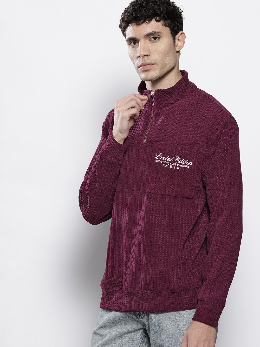 Men's Maroon Relaxed Fit Textured Street Sweatshirt