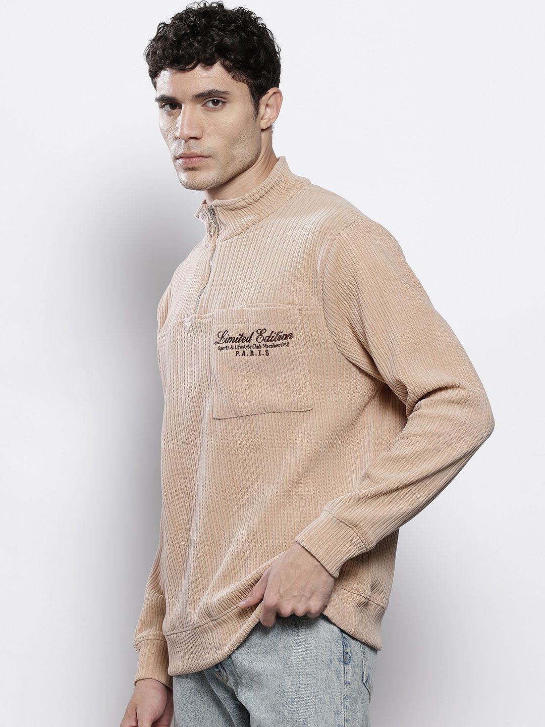 Men's Grey Relaxed Fit Textured Street Sweatshirt