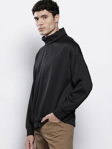 Men's Black Relaxed Fit Textured Casual Sweatshirt