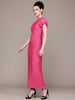 Women Regular Fit Pink Half Sleeves Dress