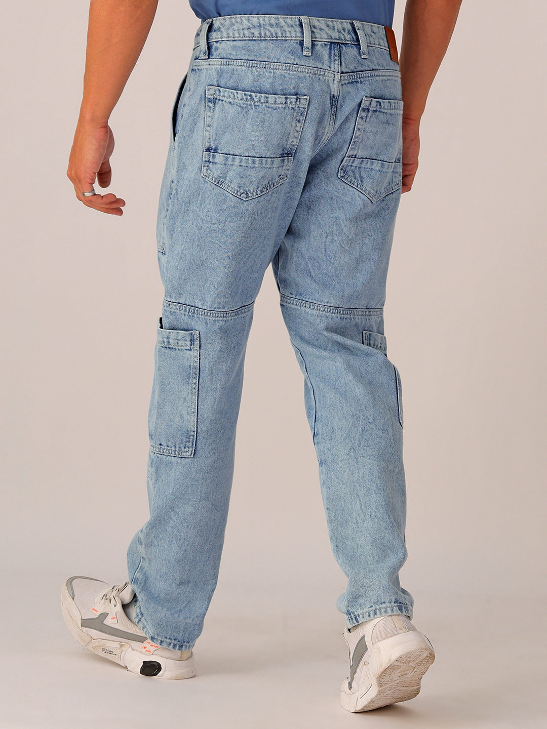 Men's Light Blue Dad Fit Solid Utility Jeans