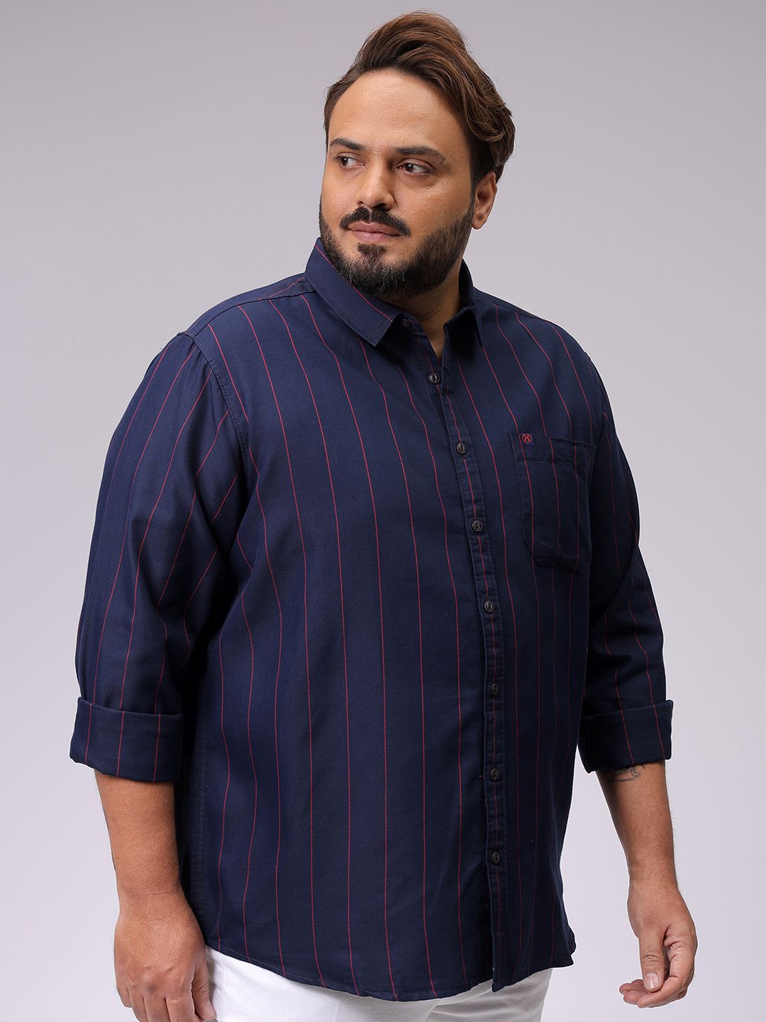 Men's Navy Regular Fit Striped Casual Shirt