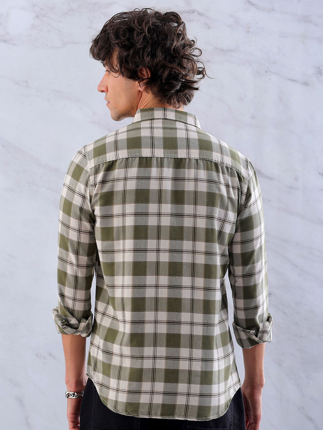 Men's Green Slim Fit Checkered Casual Shirt