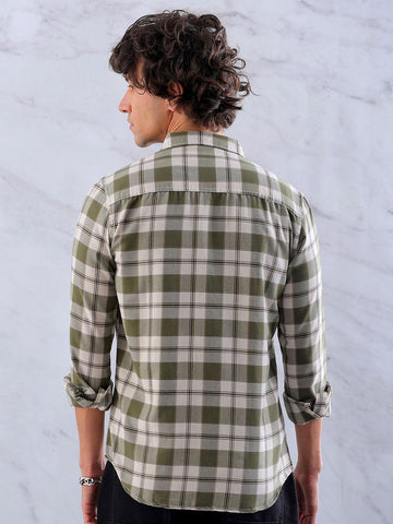 Men's Green Slim Fit Checkered Casual Shirt