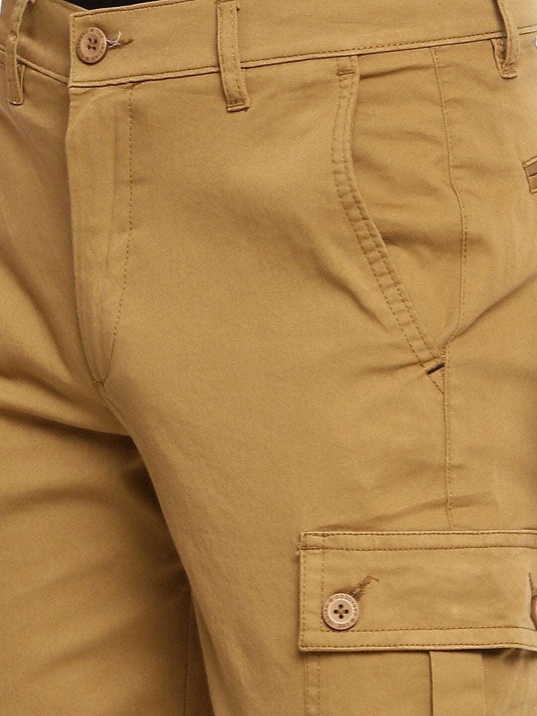 Men's Khaki Slim Fit Solid Utility Cargo