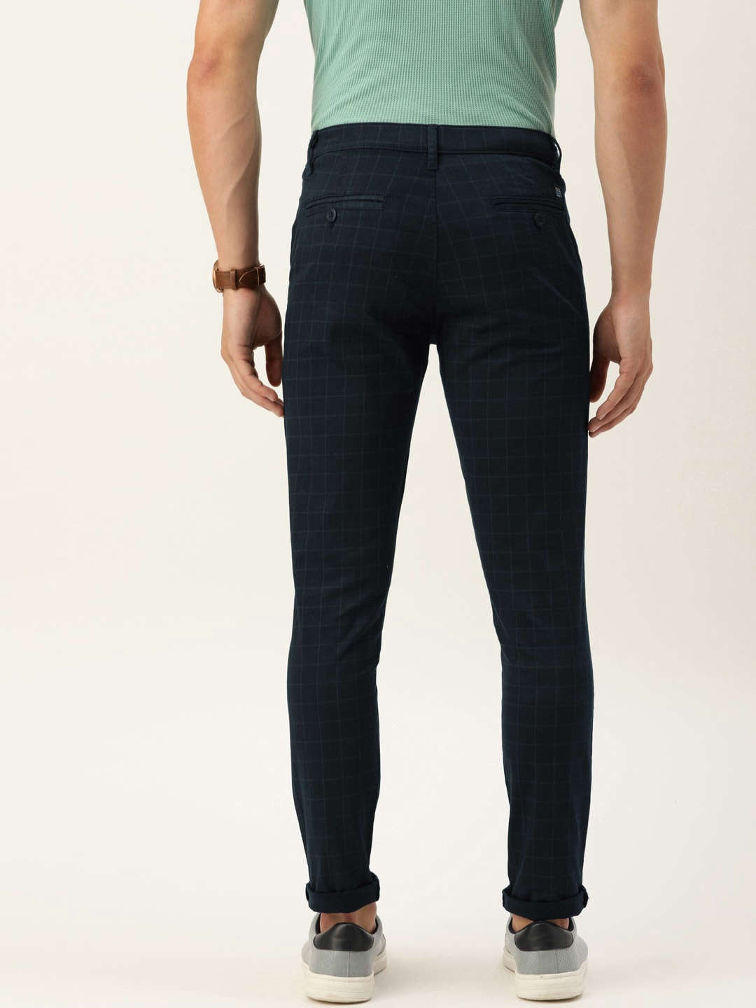 Men's Navy Slim Fit Checkered Chino