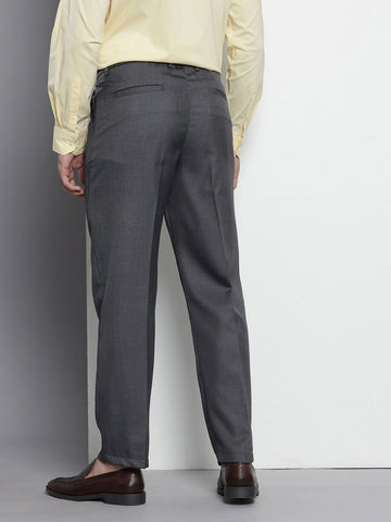 Men's Navy Blue Relaxed Fit Textured Formal Trouser
