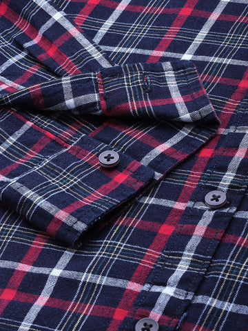 Men's Blue Slim Fit Checked Casual Shirt