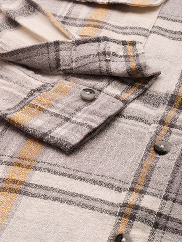 Men's Grey Regular Fit Checked Casual Shirt
