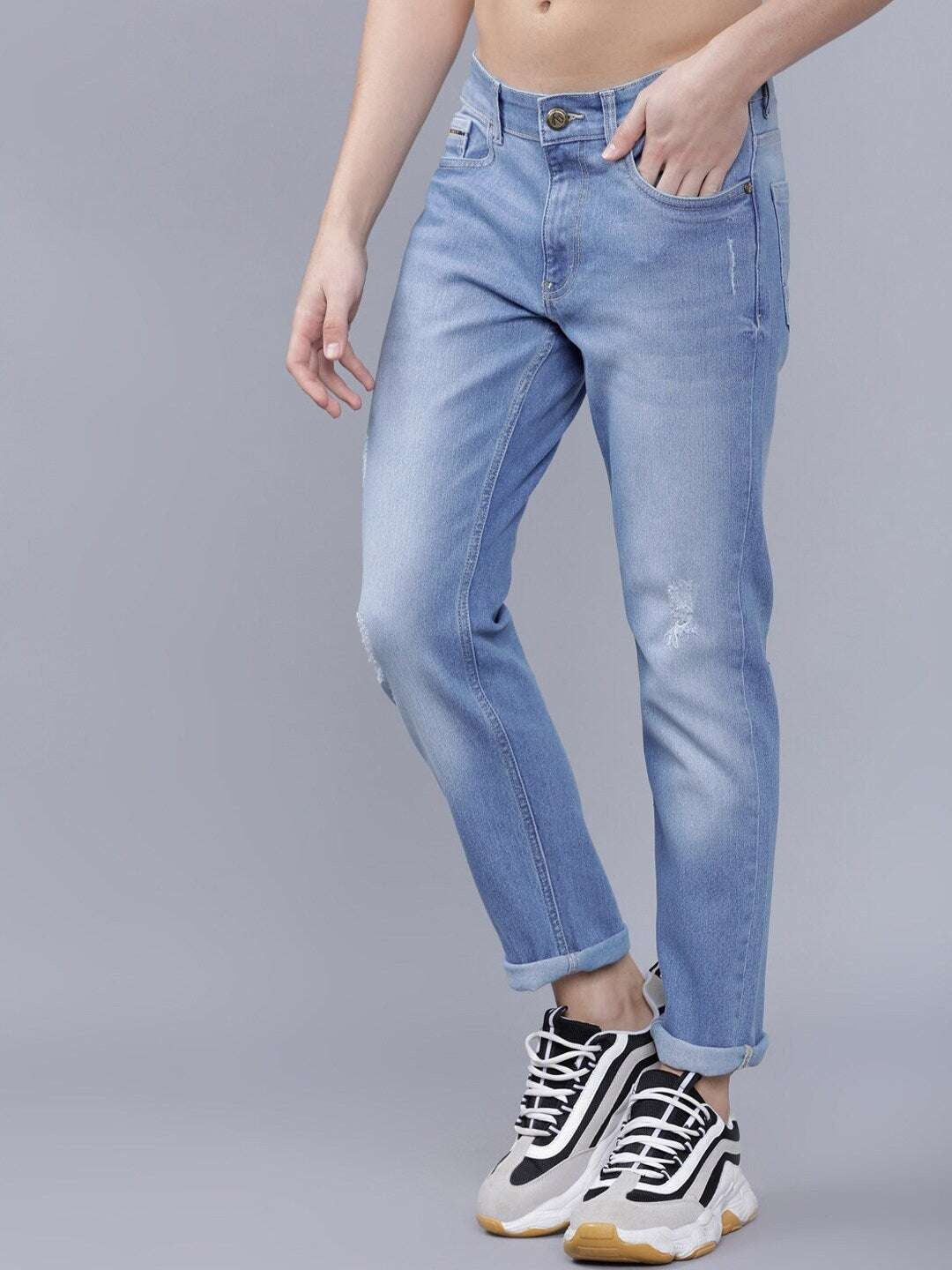 Men's Light Blue Slim Fit Solid Casual Jeans