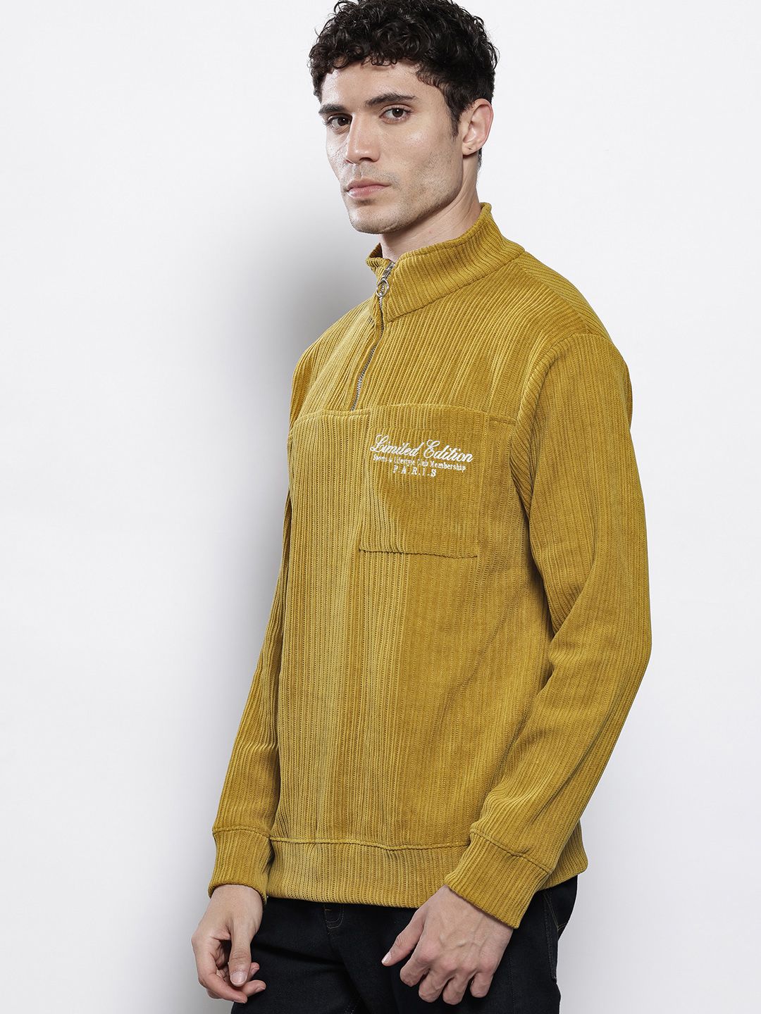 Men's Yellow Relaxed Fit Textured Street Sweatshirt