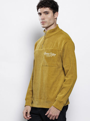 Men's Yellow Relaxed Fit Textured Street Sweatshirt