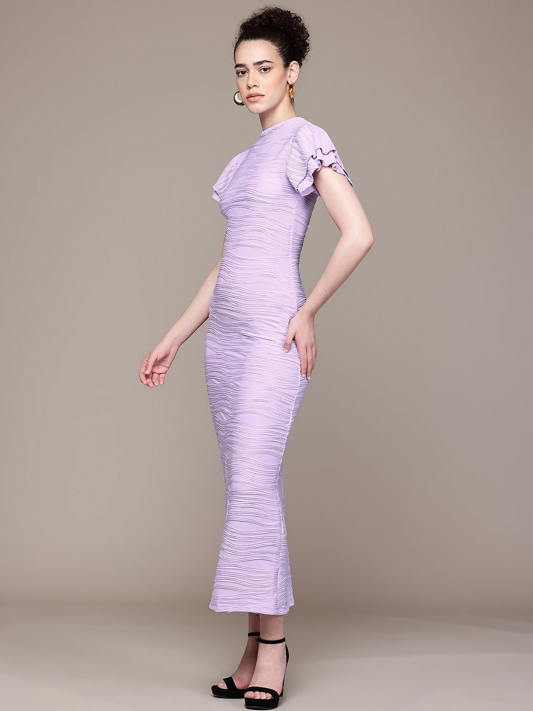 Women Regular Fit Purple Half Sleeves Dress
